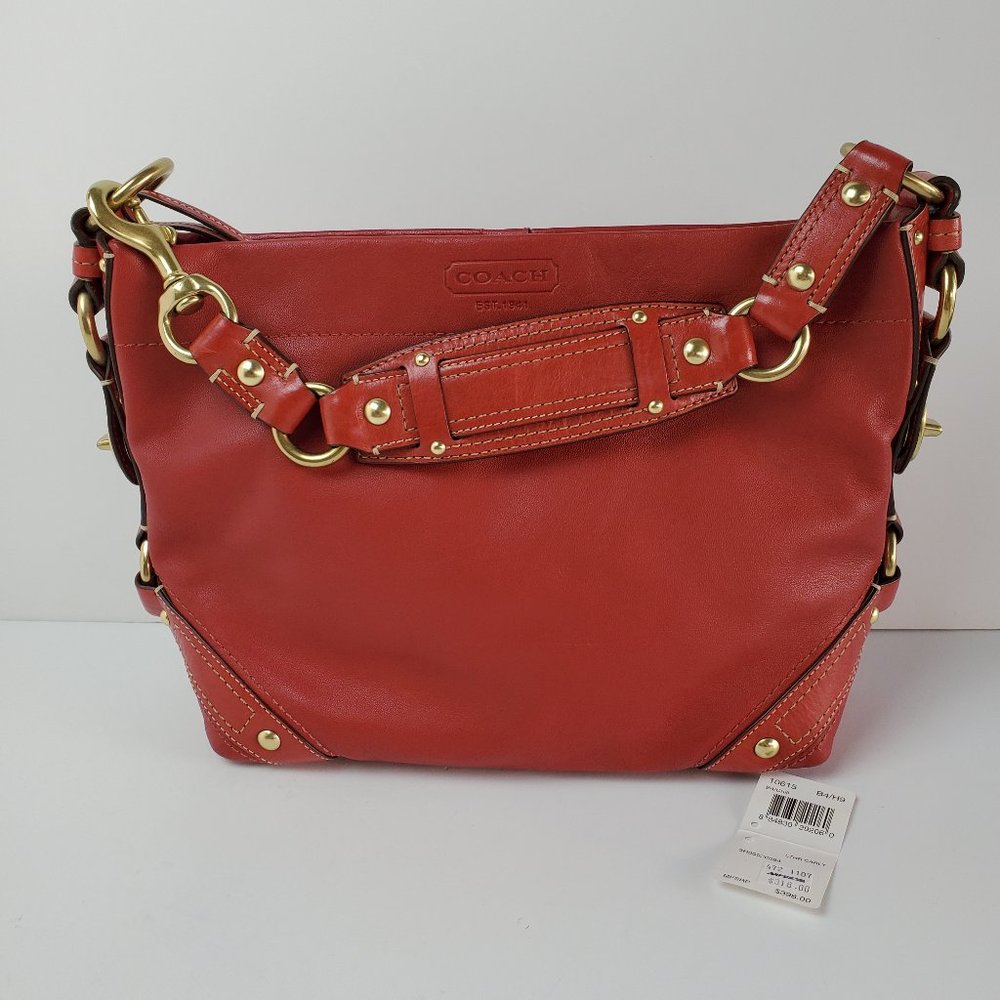 Coach Carly Red Leather Hobo Shoulder Purse 10615 Chili Red